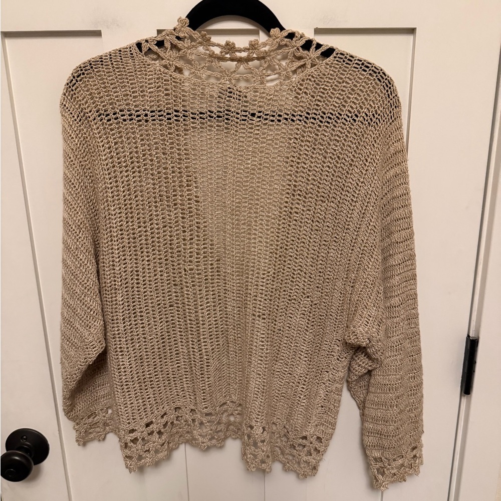 Chico's beige crochet knit cardigan with an open, tie-front size 2 large boho - Picture 2 of 3